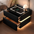 Black Solid Wood Nightstand with Wireless Charging and Drawers N204