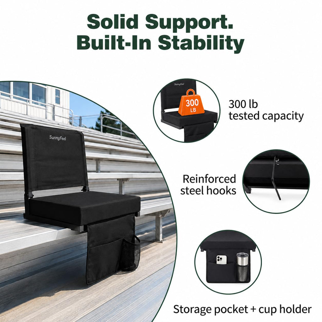 Folding Bleacher Seat with Cushion and Storage Pocket K814133