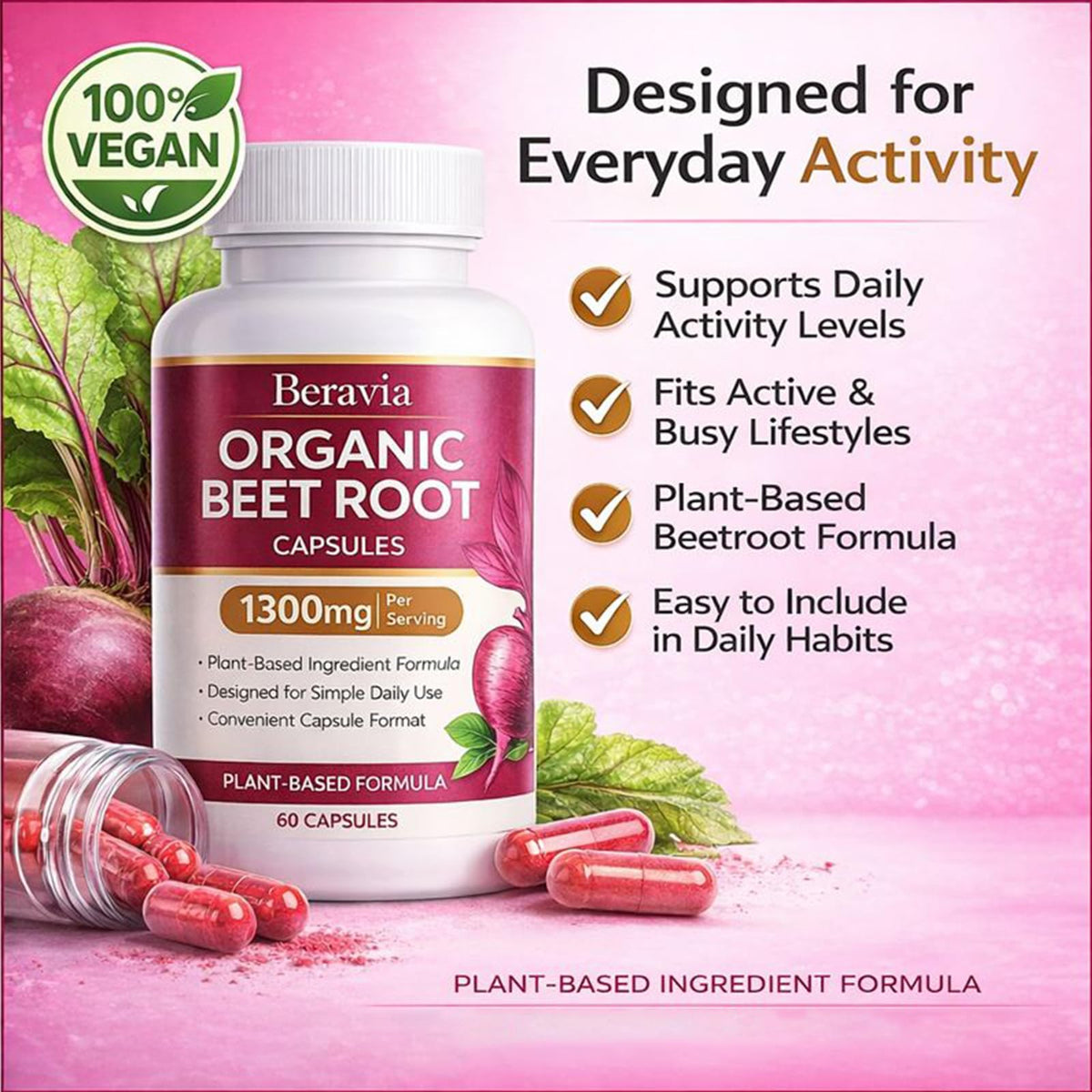 Organic Beet Root Capsules 1300 mg 60 Capsules U573462