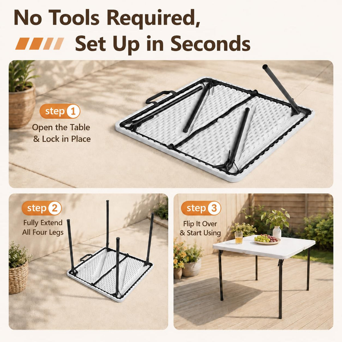 36" White Folding Table with Built-in Handle S730153