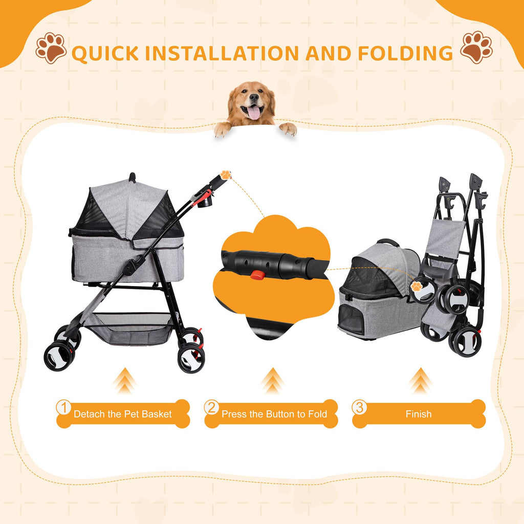 3 in1 Foldable Pet Stroller with 4 Wheels T2410