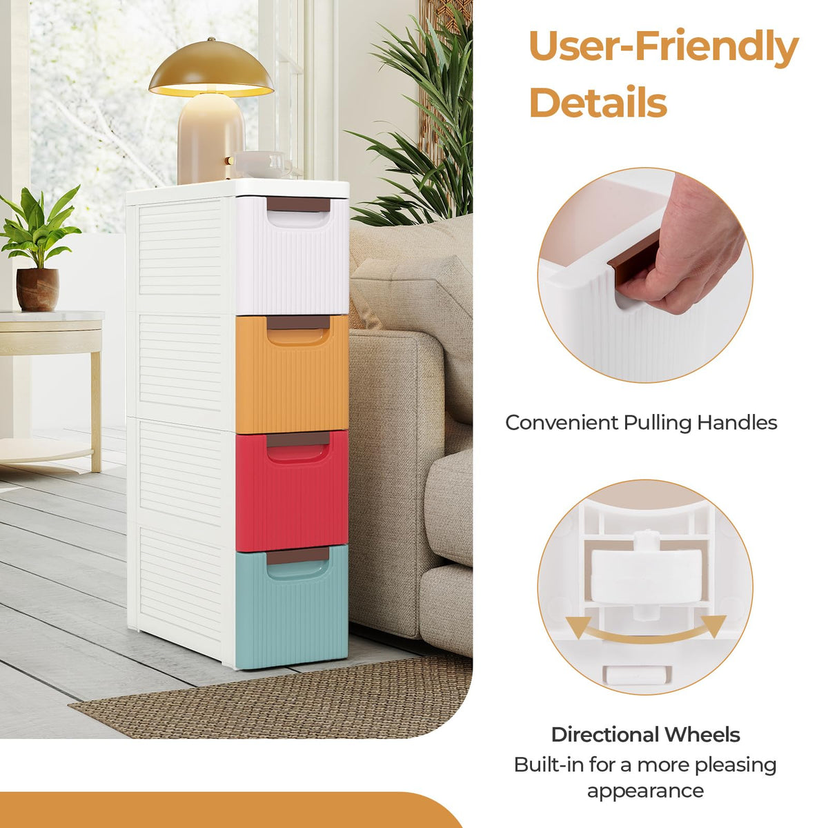 Multicolor 4 Drawer Narrow Plastic Dresser A187