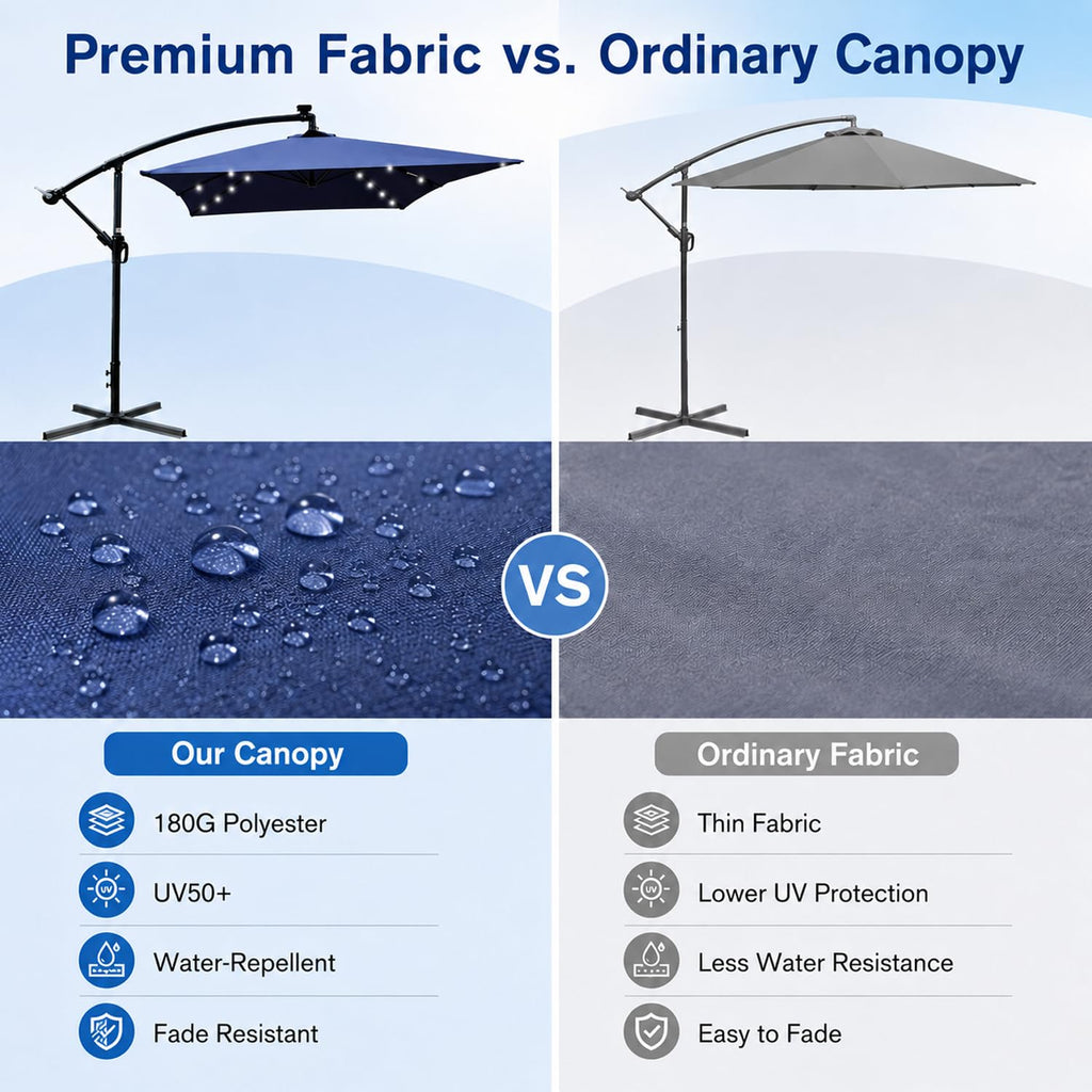 10x6.5FT Navy Blue Solar Offset Patio Umbrella U21826