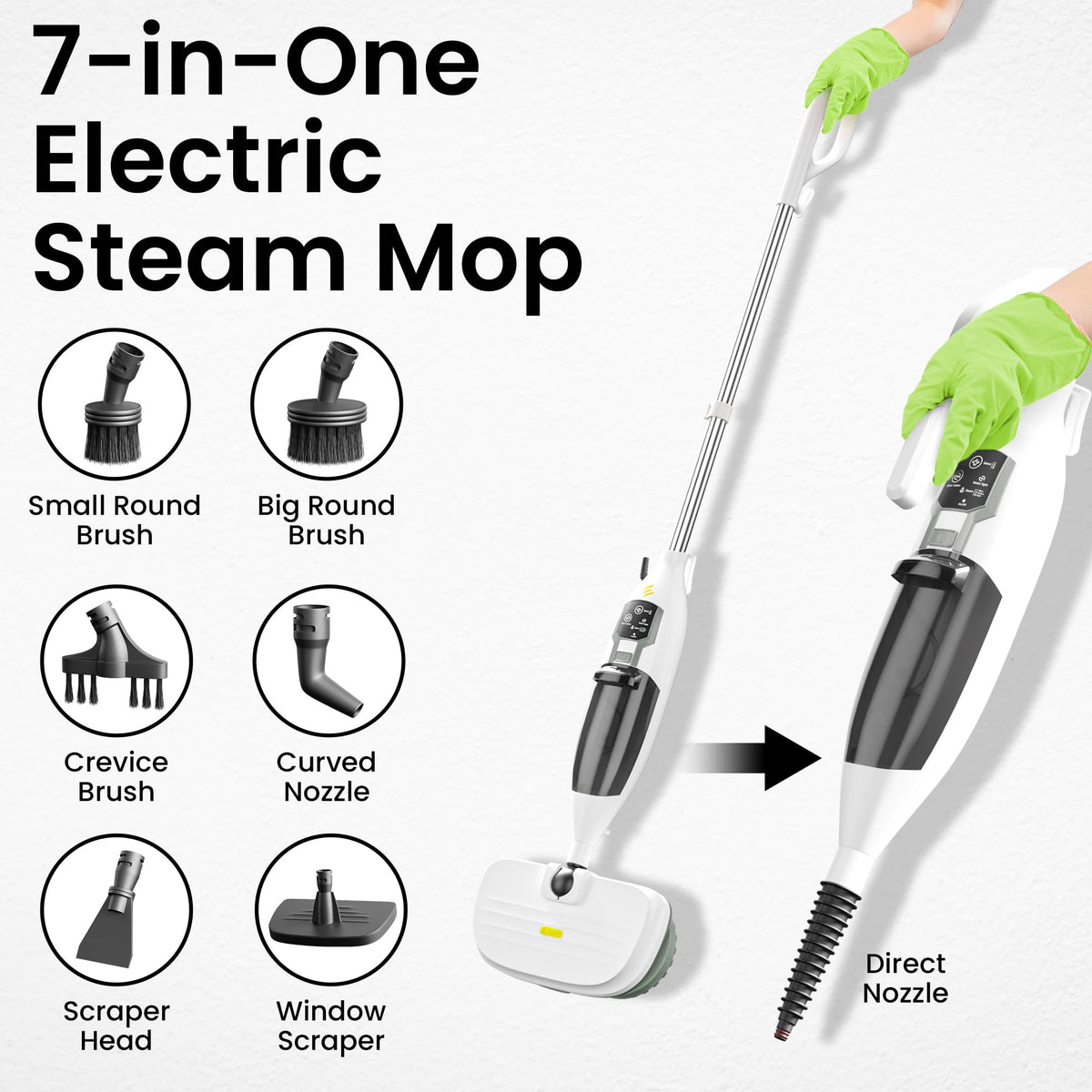 15-in-1 Electric Steam Mop with 3 Steam Modes N652483