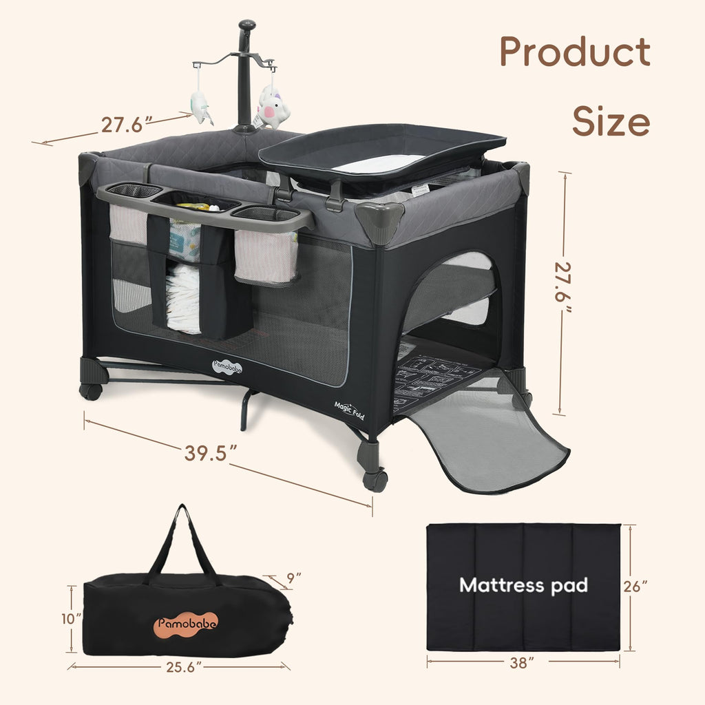 Grey Foldable Playard with Bassinet and Changing Table G830059