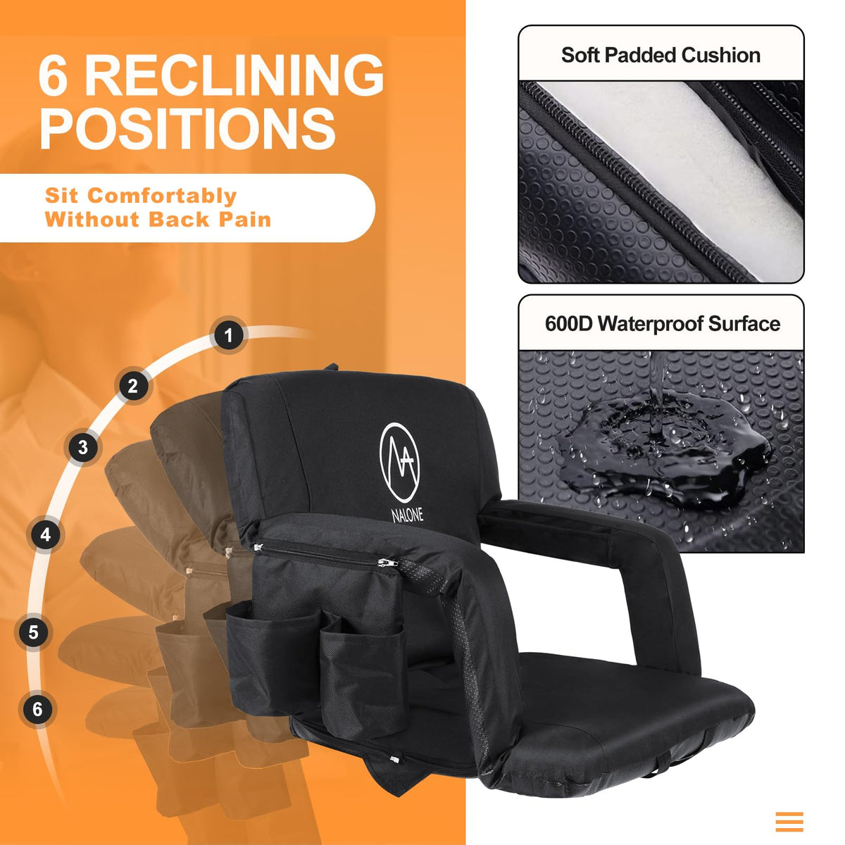 Folding Stadium Seat Set of 2, 25 inch Wide Black C79599