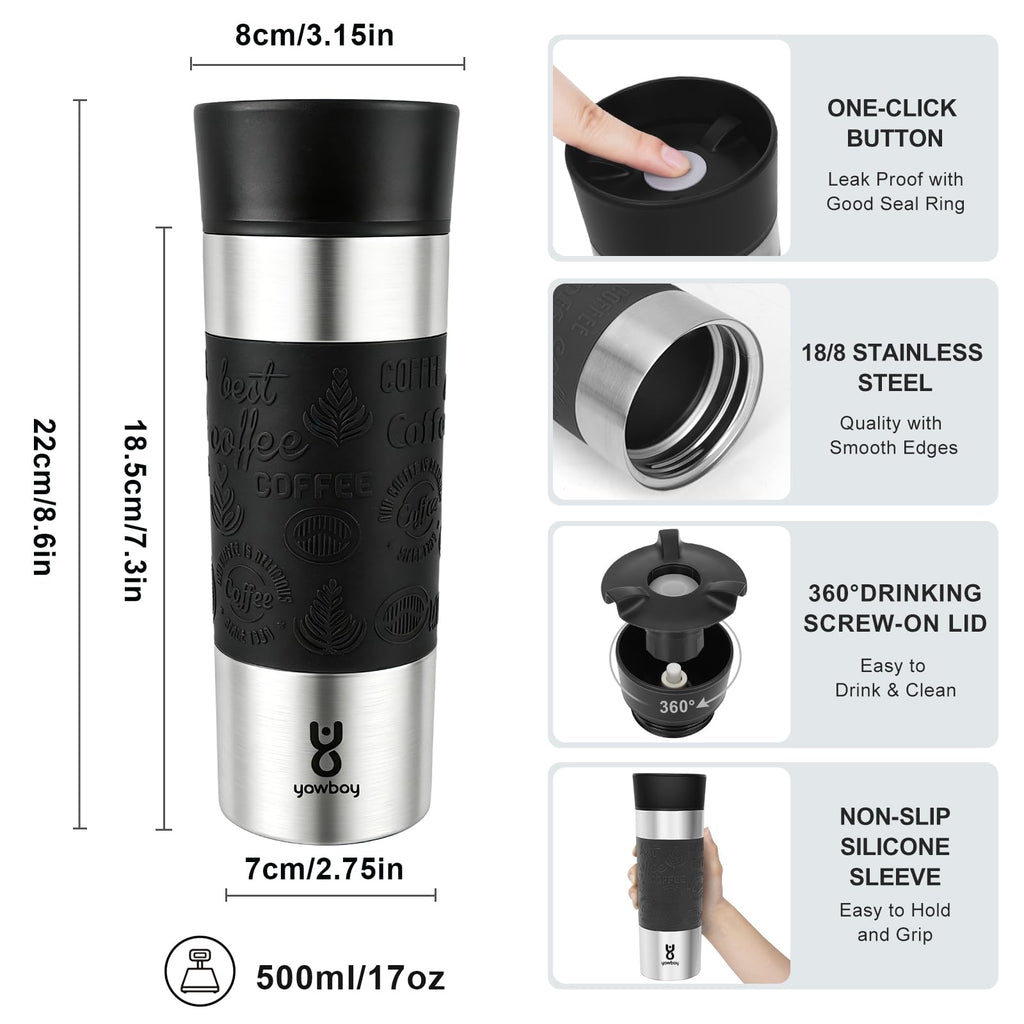 16 oz Stainless Steel Insulated Leak Proof Travel Coffee Mug M8900