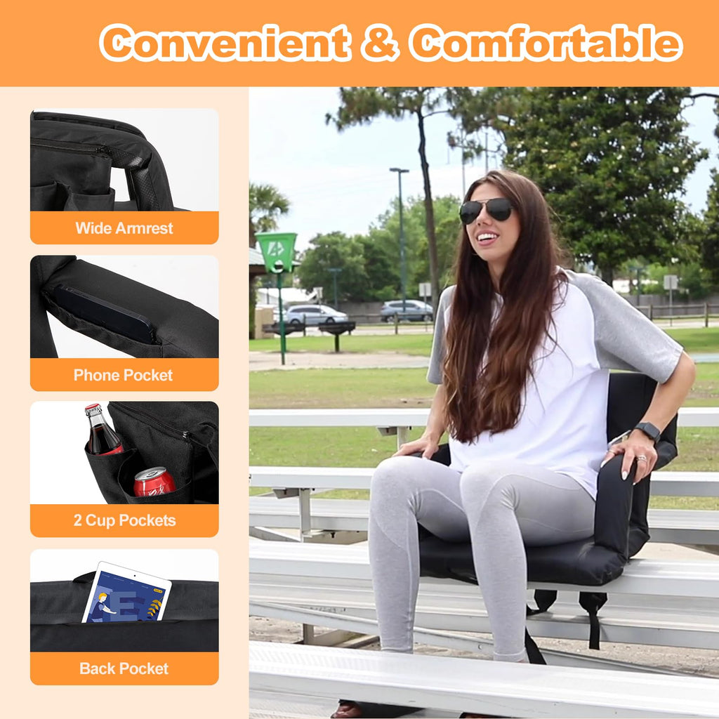 Folding Stadium Seat Set of 2, 25 inch Wide Black C79599