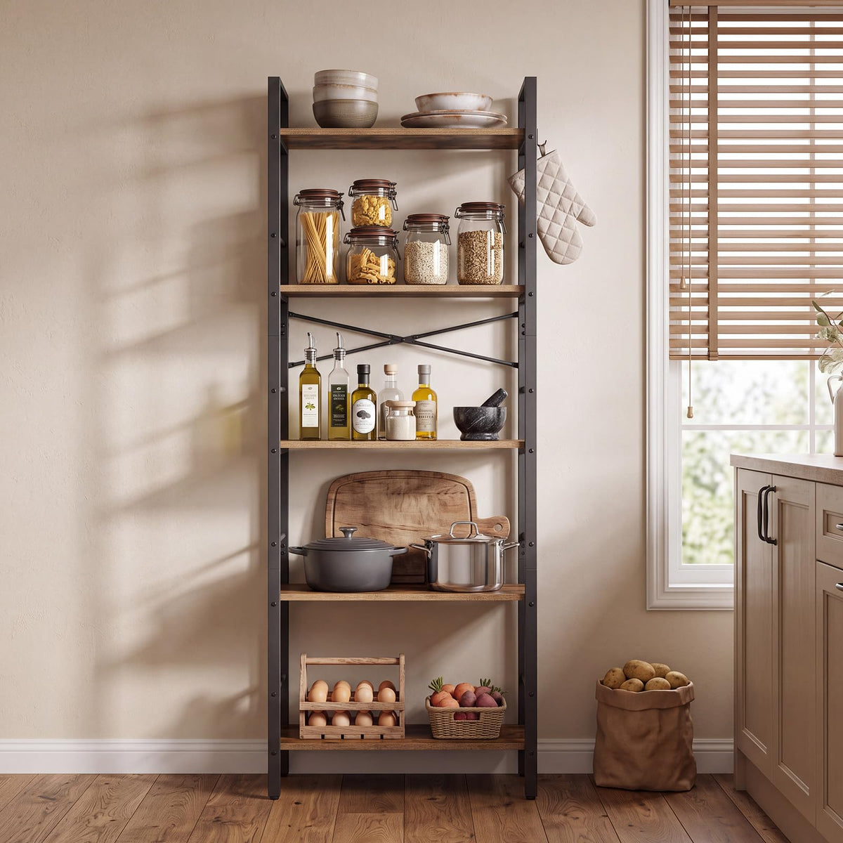 5-Tier Arched Bookcase with Side Rails Y922453