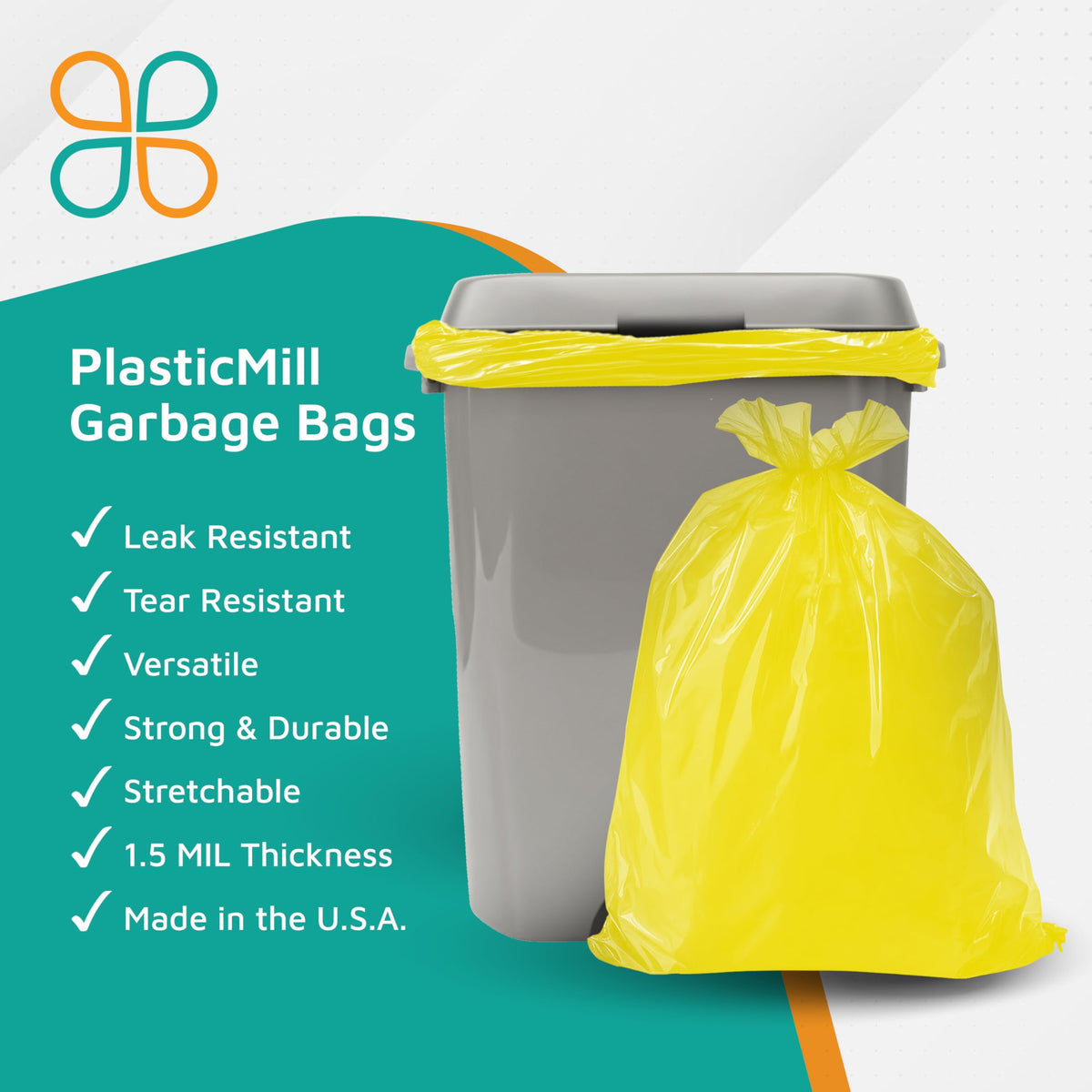 Yellow 40-45 Gallon Heavy Duty Trash Bags, 1.5 Mil, 100-Count B70574