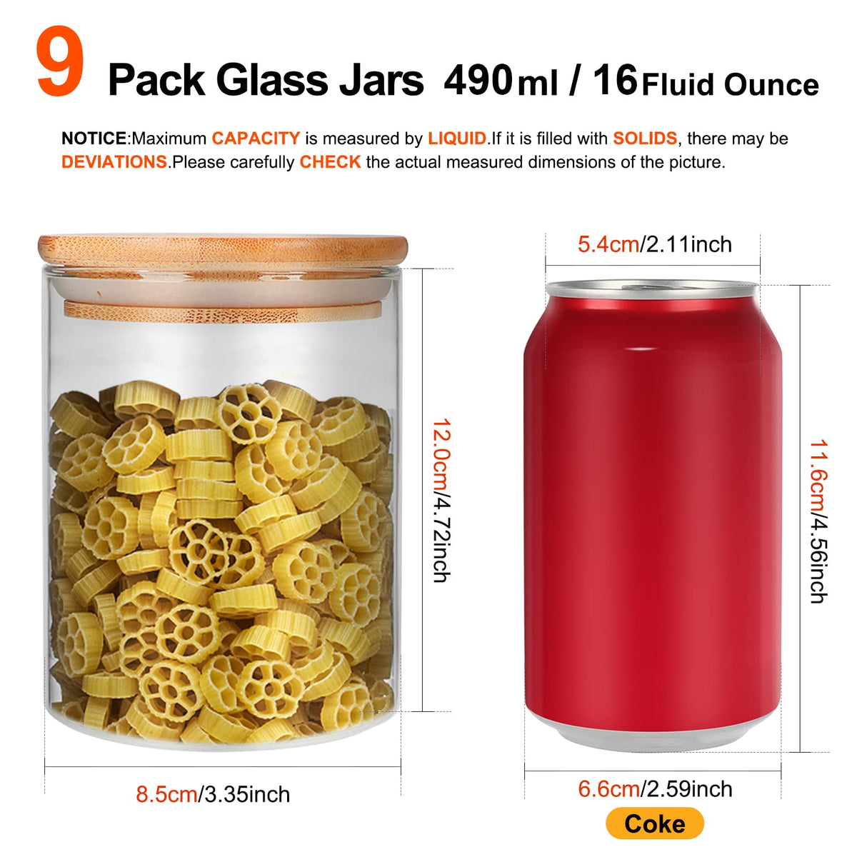 9 Pack 16 oz Glass Jars with Airtight Bamboo Lids X638
