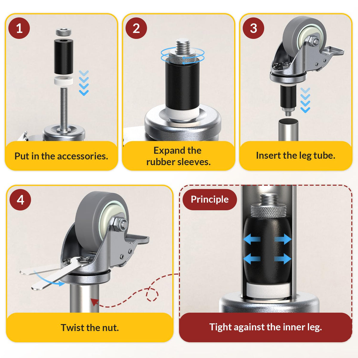 3 Inch Expanding Stem Locking Swivel Casters Set of 4 H30264
