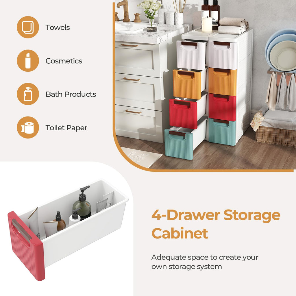 Multicolor 4 Drawer Narrow Plastic Dresser A187