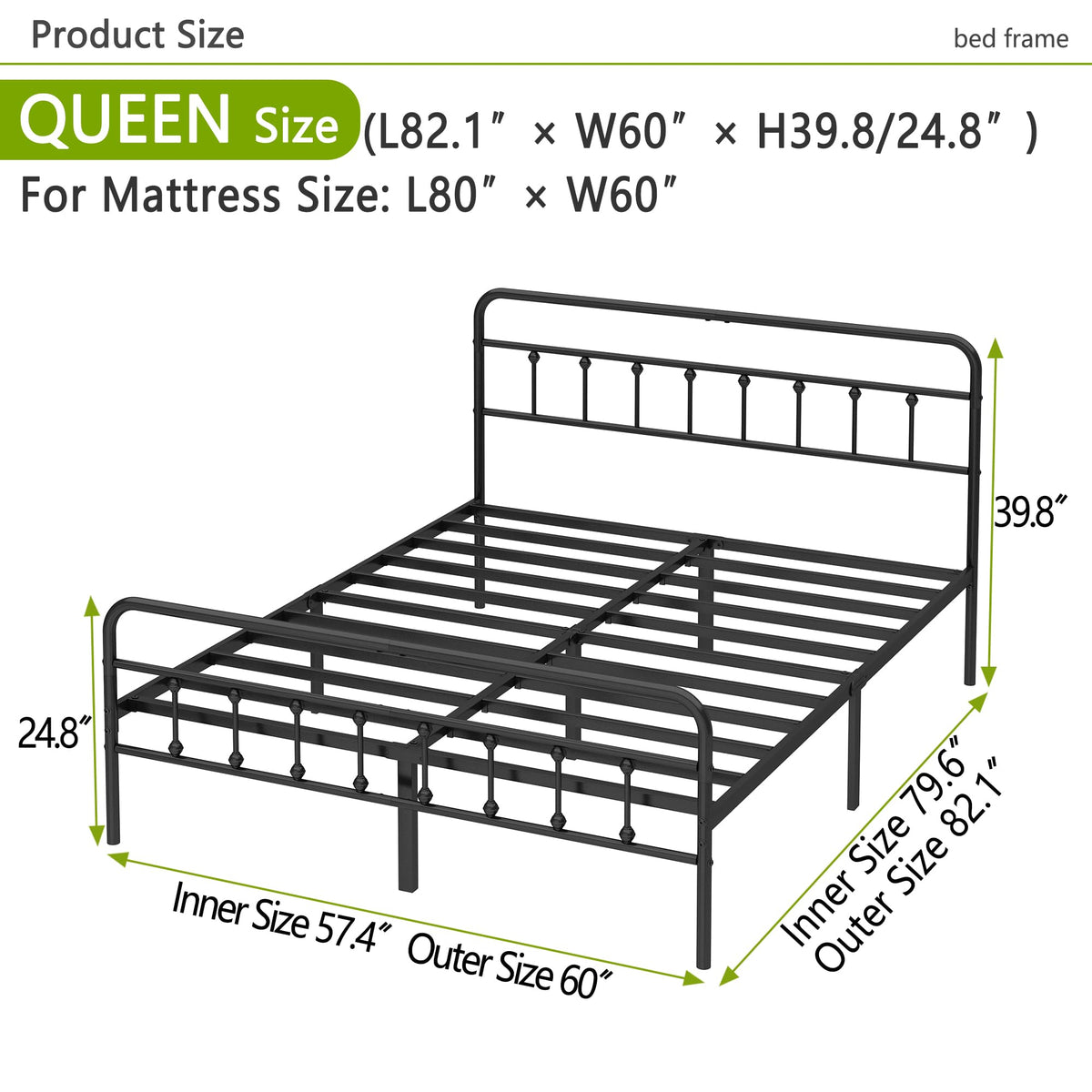 Queen Size Black Metal Bed Frame I762