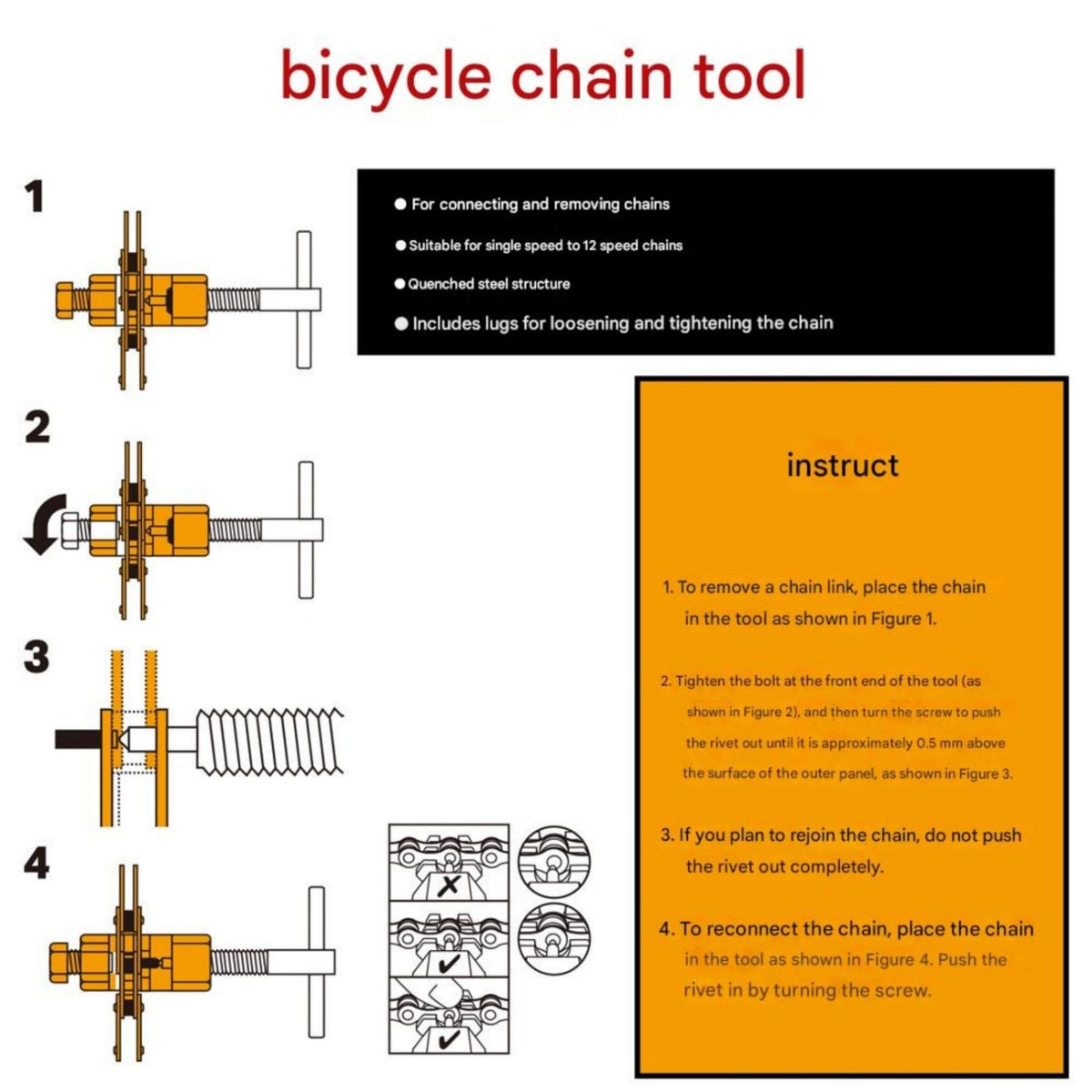 Bike Chain Breaker Tool Set Chain Checker 1-12 Speed E42642