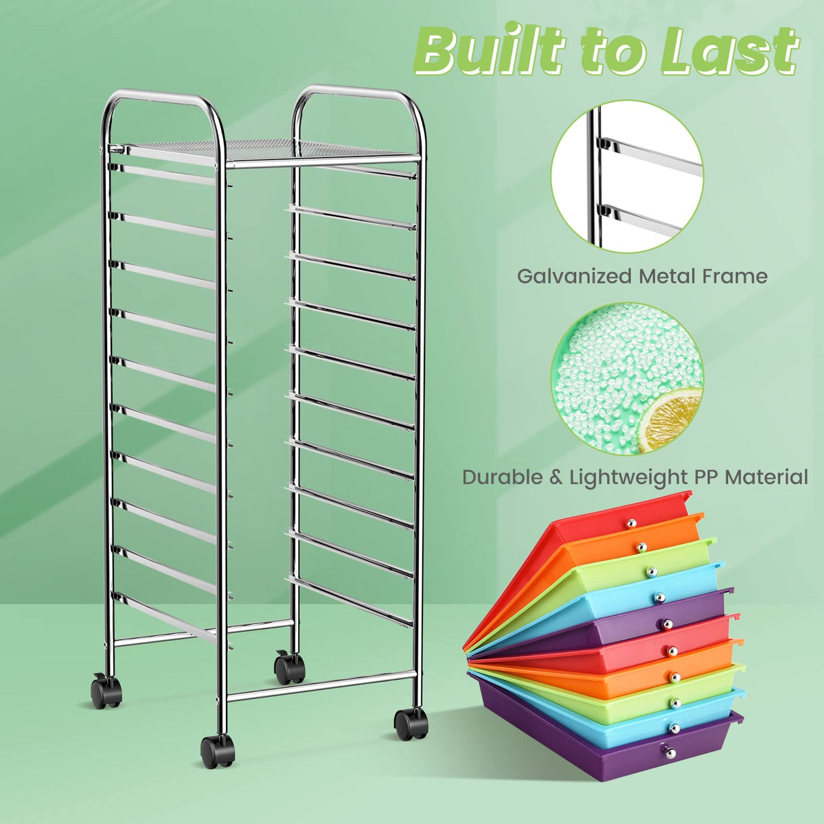 10-Tier Rolling Storage Cart with Drawers P5387