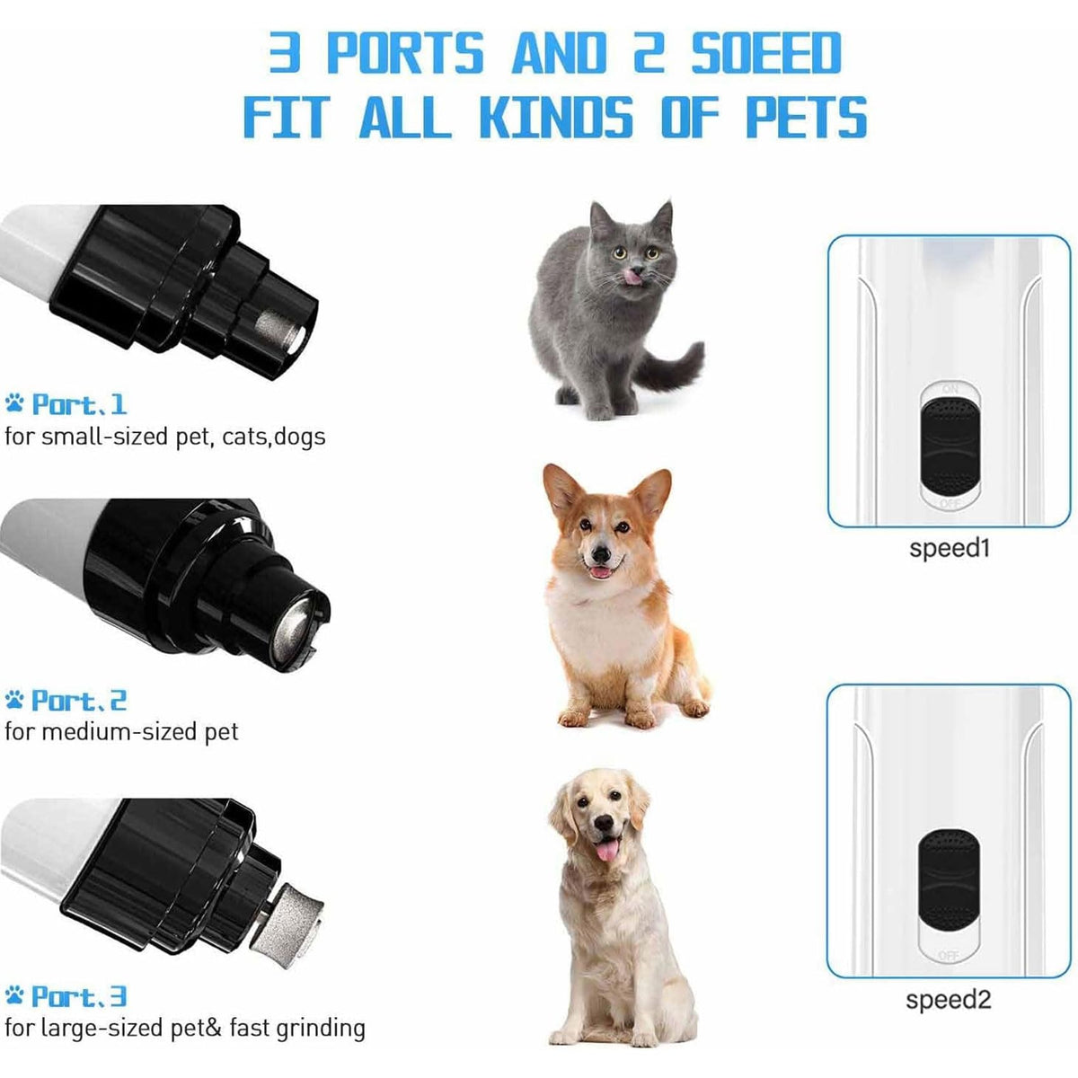 Electric Dog Nail Grinder & Trimmer Rechargeable Quiet Low Vibration Pet Grooming Tool with LED Light 2Pcs N833