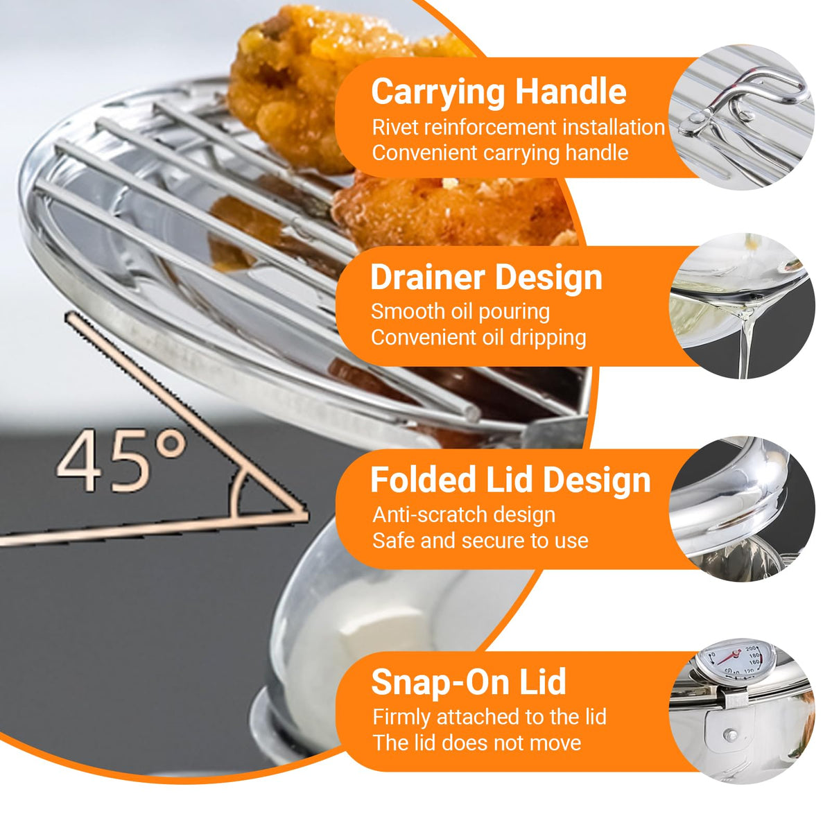 4.2L Stainless Steel Deep Fryer Pot with Thermometer V903008