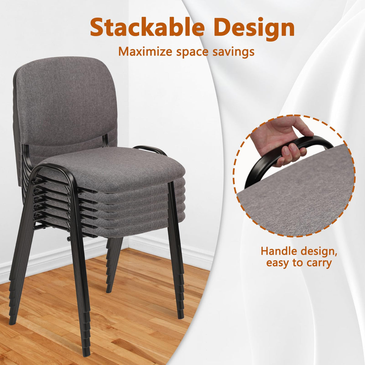 Set of 5 Grey Fabric Stackable Chairs Metal Frame K75871
