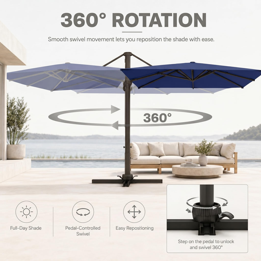 Large Square Cantilever Patio Umbrella with Aluminum Pole X886