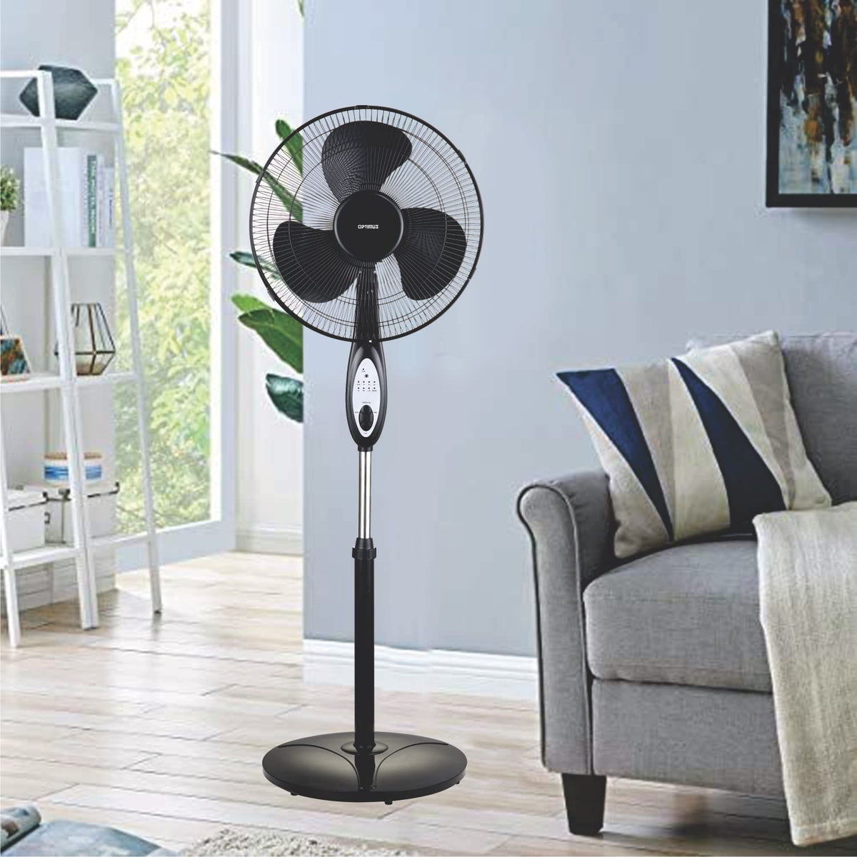 White 16-Inch Oscillating Stand Fan with Remote F954