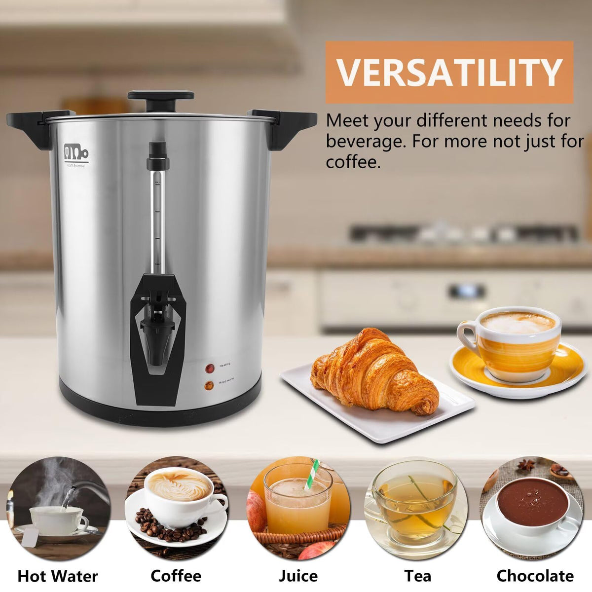 45 Cup 8L Commercial Coffee Urn 950W Hot Beverage Dispenser with Double Faucet R663214
