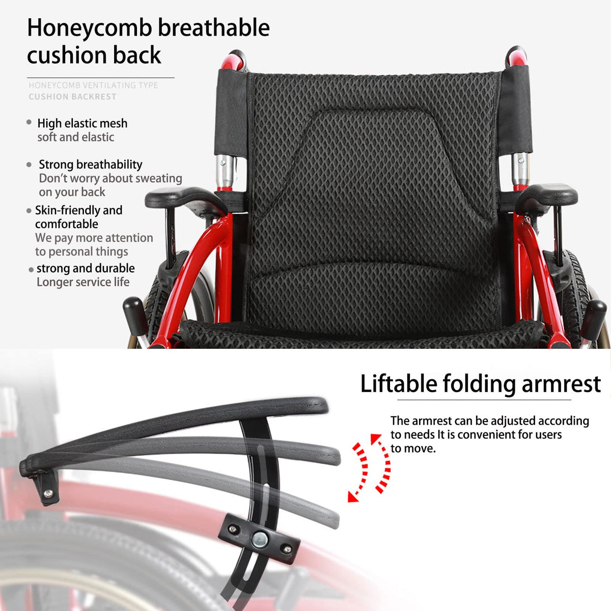 Folding Transport Wheelchair with Detachable Full Arms and Elevating Leg Rest U12597