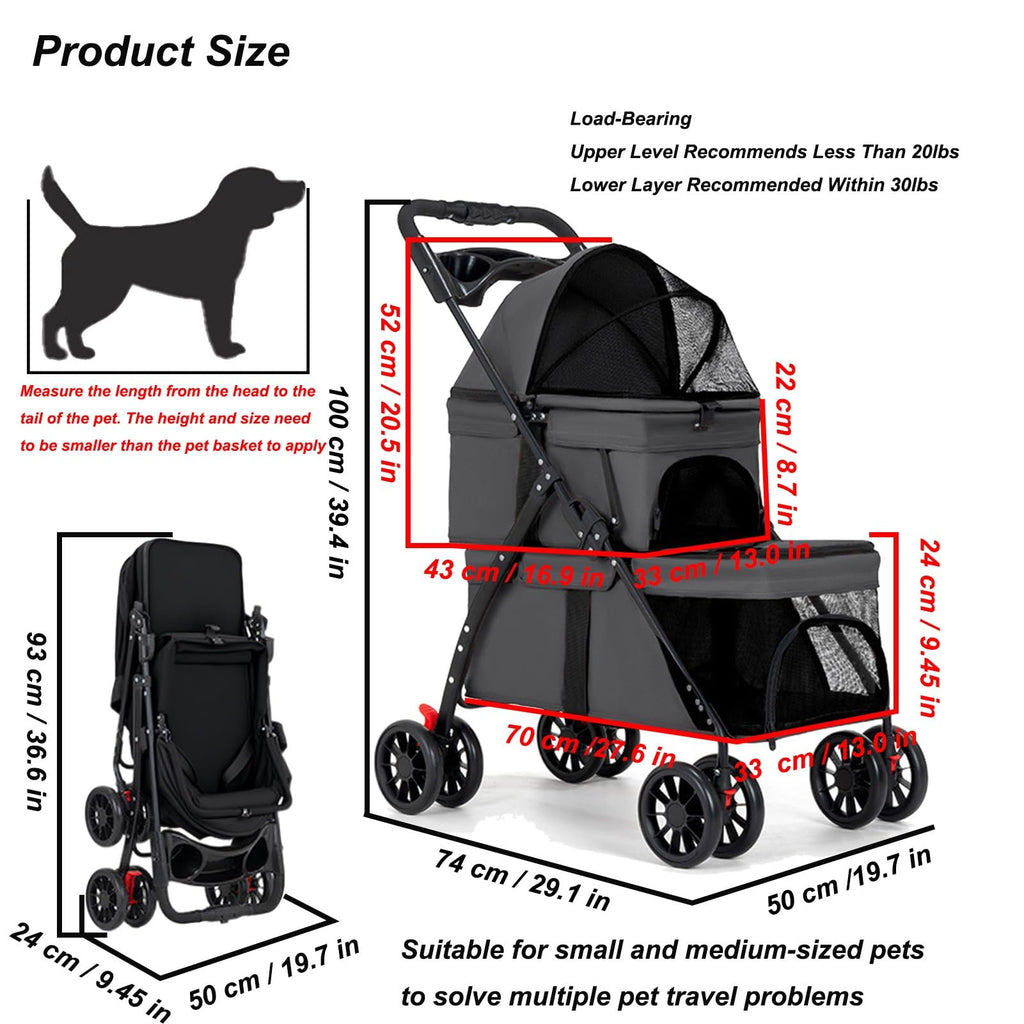 Double Dog Stroller for Medium Small Dogs and Cats N960