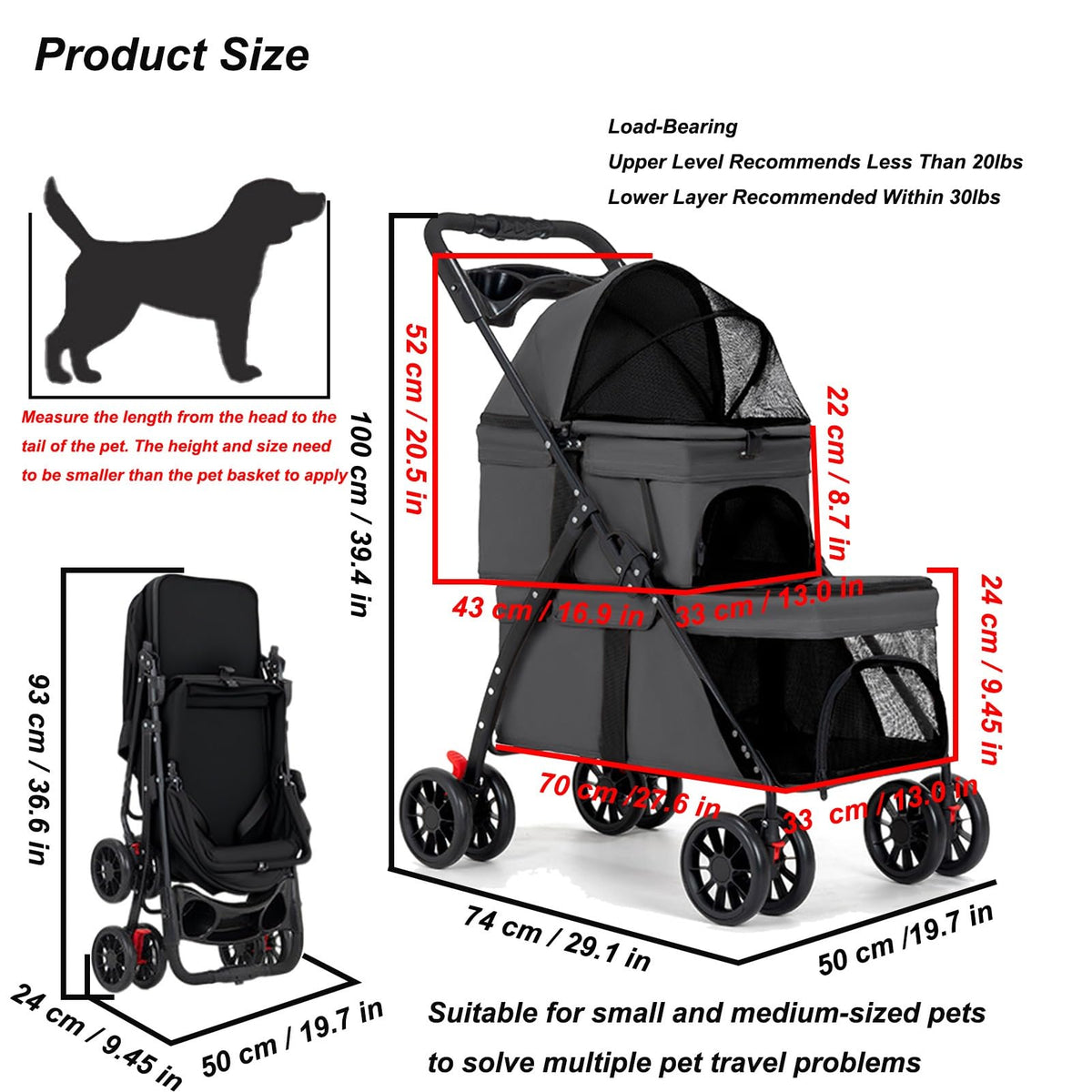 Double Dog Stroller for Medium Small Dogs and Cats N960