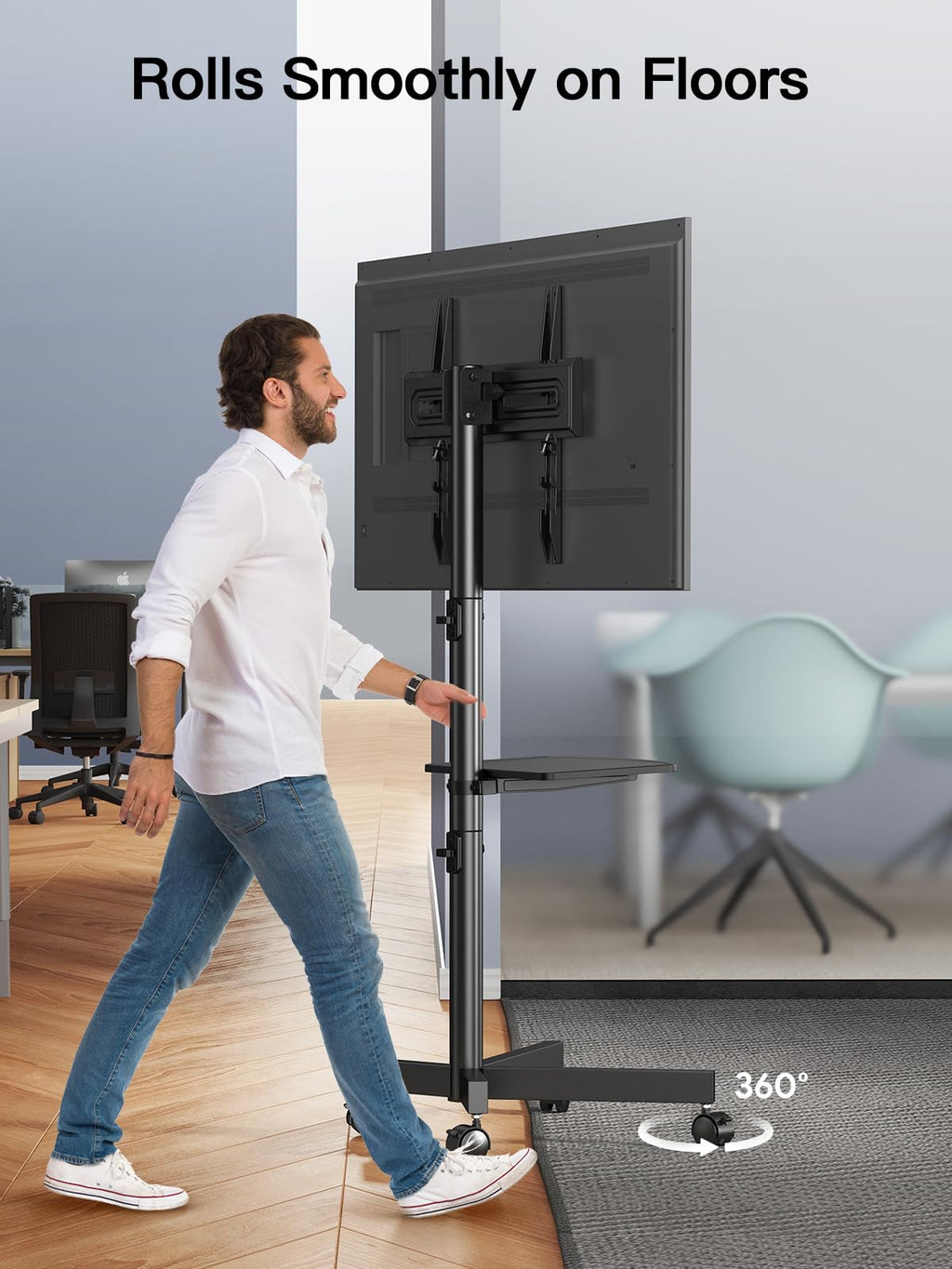 Rolling TV Stand on Wheels for 23-65 Inch TVs, Tilt Mobile TV Cart Holds up to 99 lbs with Adjustable Height Shelf E1197