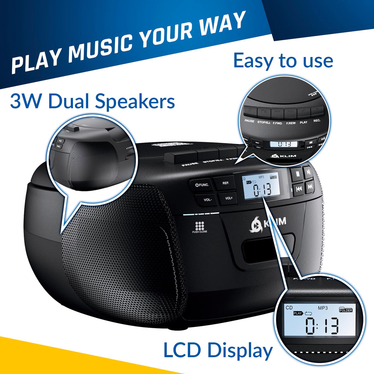 CD Cassette Player with Bluetooth AM FM Radio USB Drive K303421