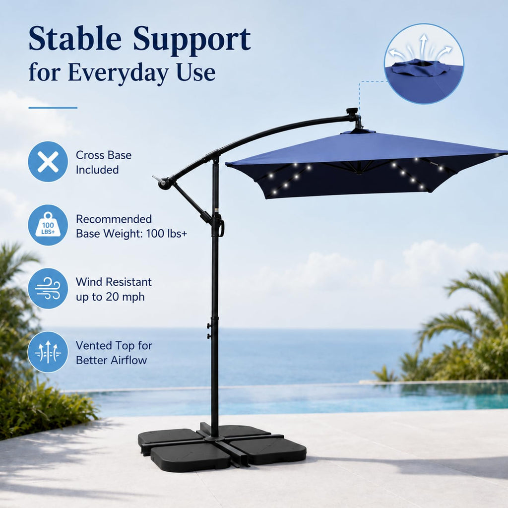 10x6.5FT Navy Blue Solar Offset Patio Umbrella U21826