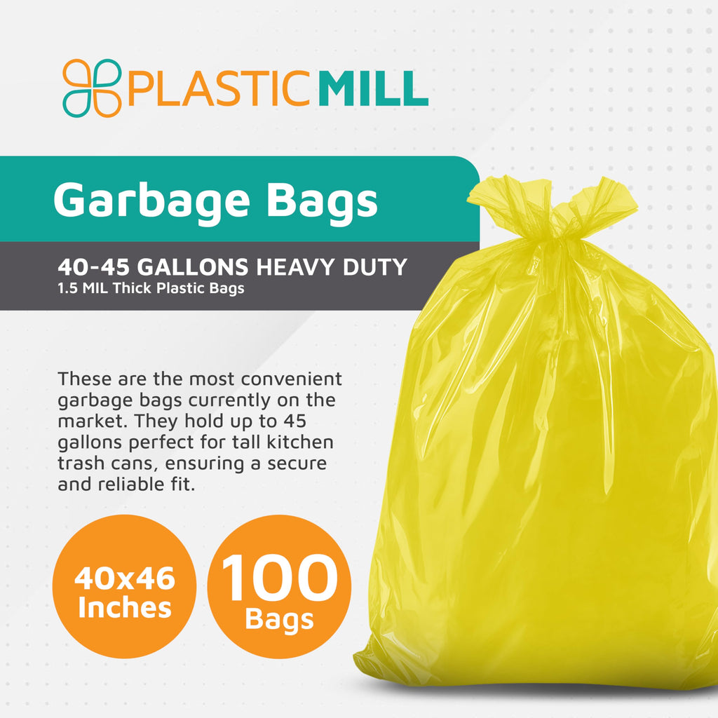 Yellow 40-45 Gallon Heavy Duty Trash Bags, 1.5 Mil, 100-Count B70574