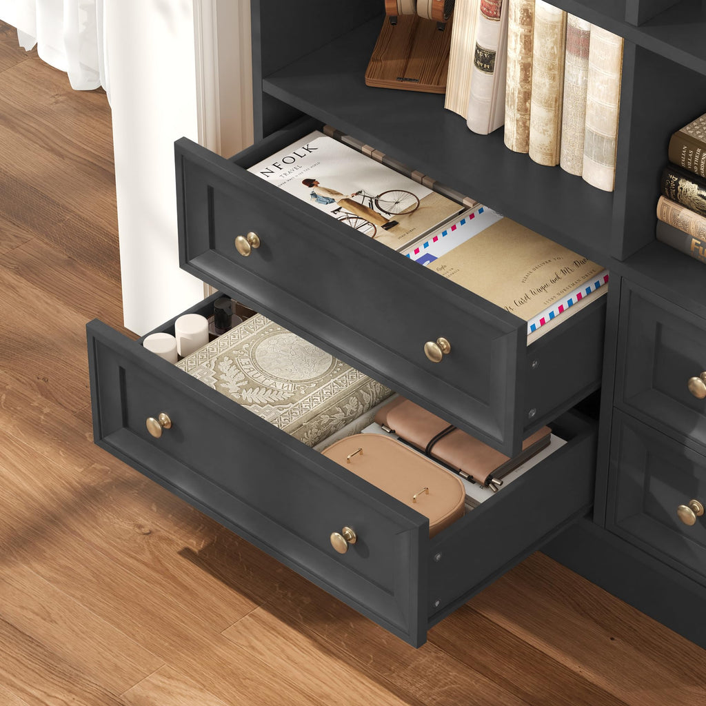 71" Tall Black Bookshelf with 4 Drawers H6888