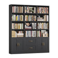 Black Tall Bookshelf with Storage Drawers & Doors Y9476