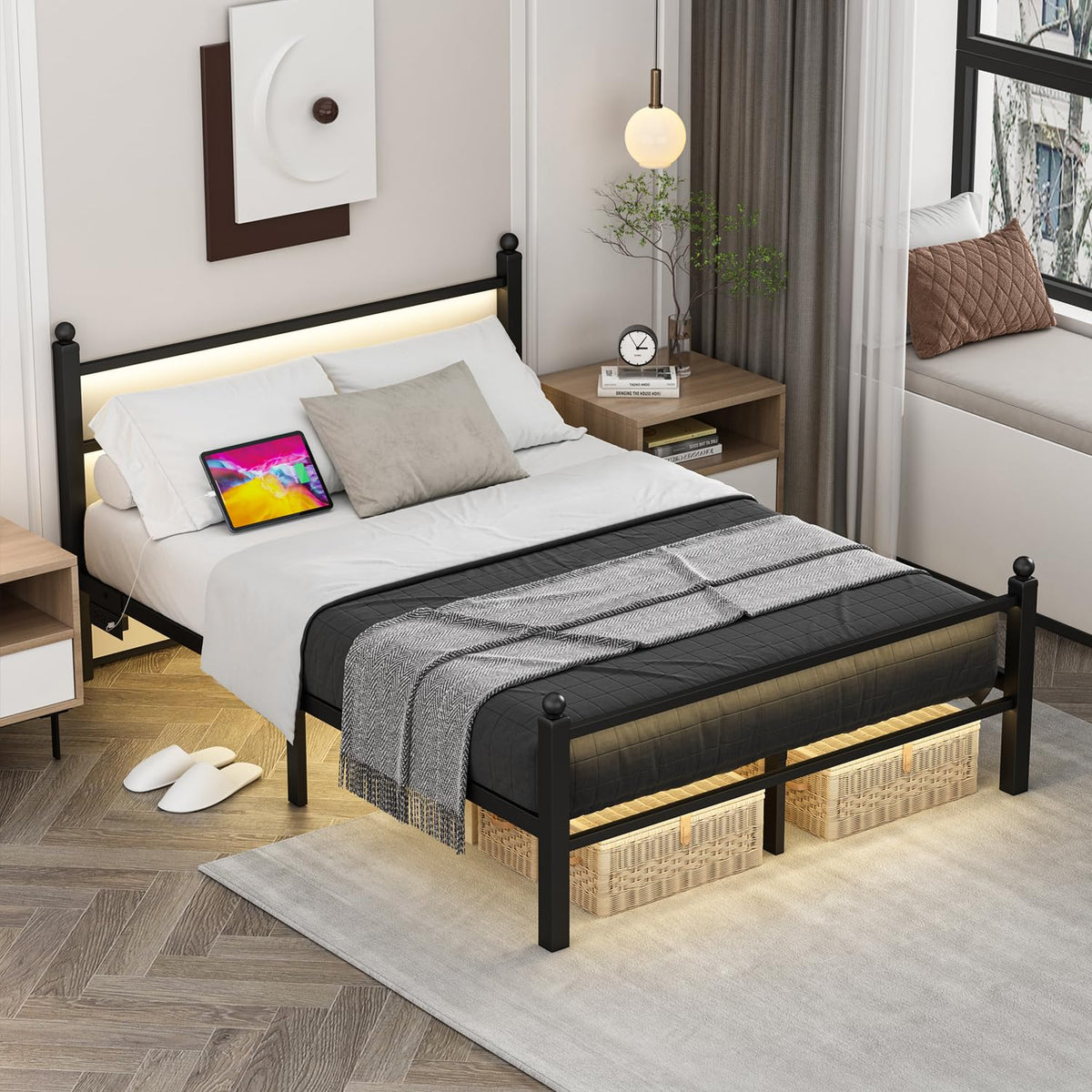 Black Full Size Metal Platform Bed Frame with Headboard and Footboard A17271