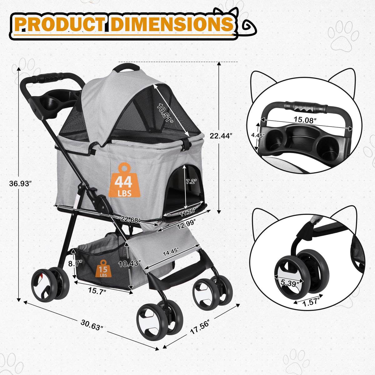 3 in1 Foldable Pet Stroller with 4 Wheels T2410