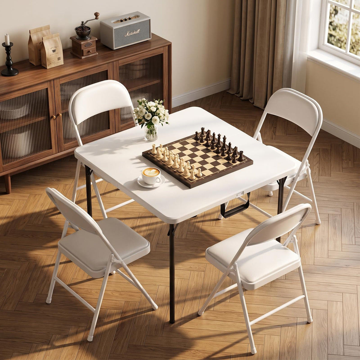 36" White Folding Table with Built-in Handle S730153