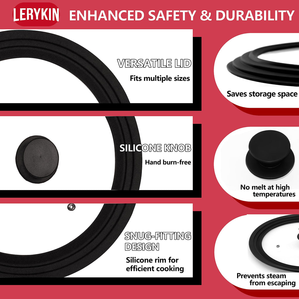 Tempered Glass Lid with Silicone Rim for Pots Pans and Skillets W836657