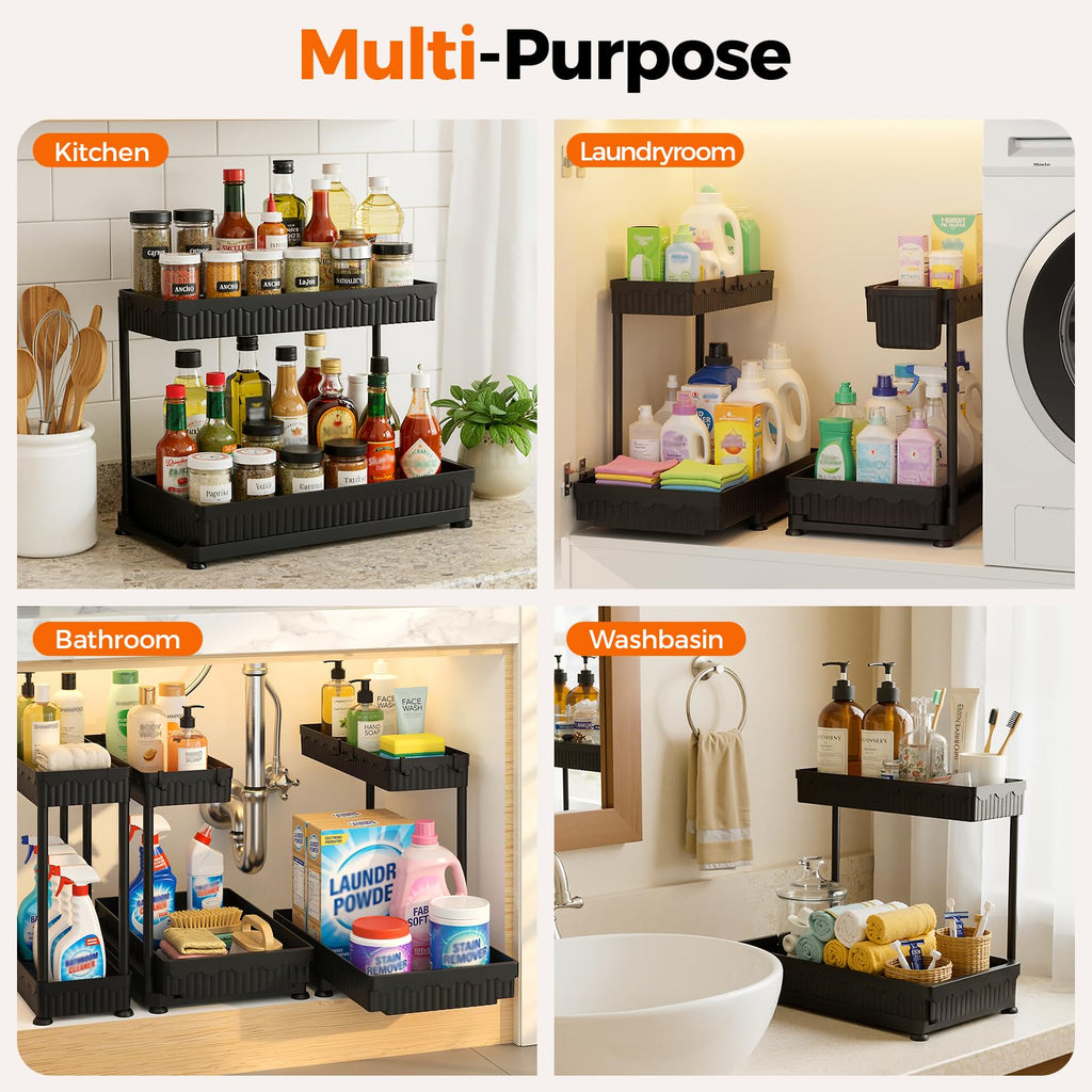 3-Pack 2-Tier L-Shaped Under Sink Organizers with Sliding Drawers U682