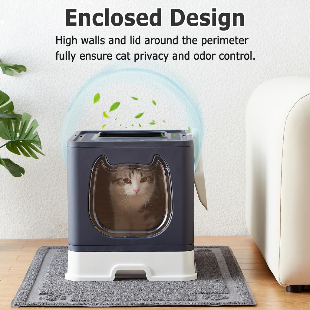 Top Entry Covered Cat Litter Box with Scoop and Brush U826