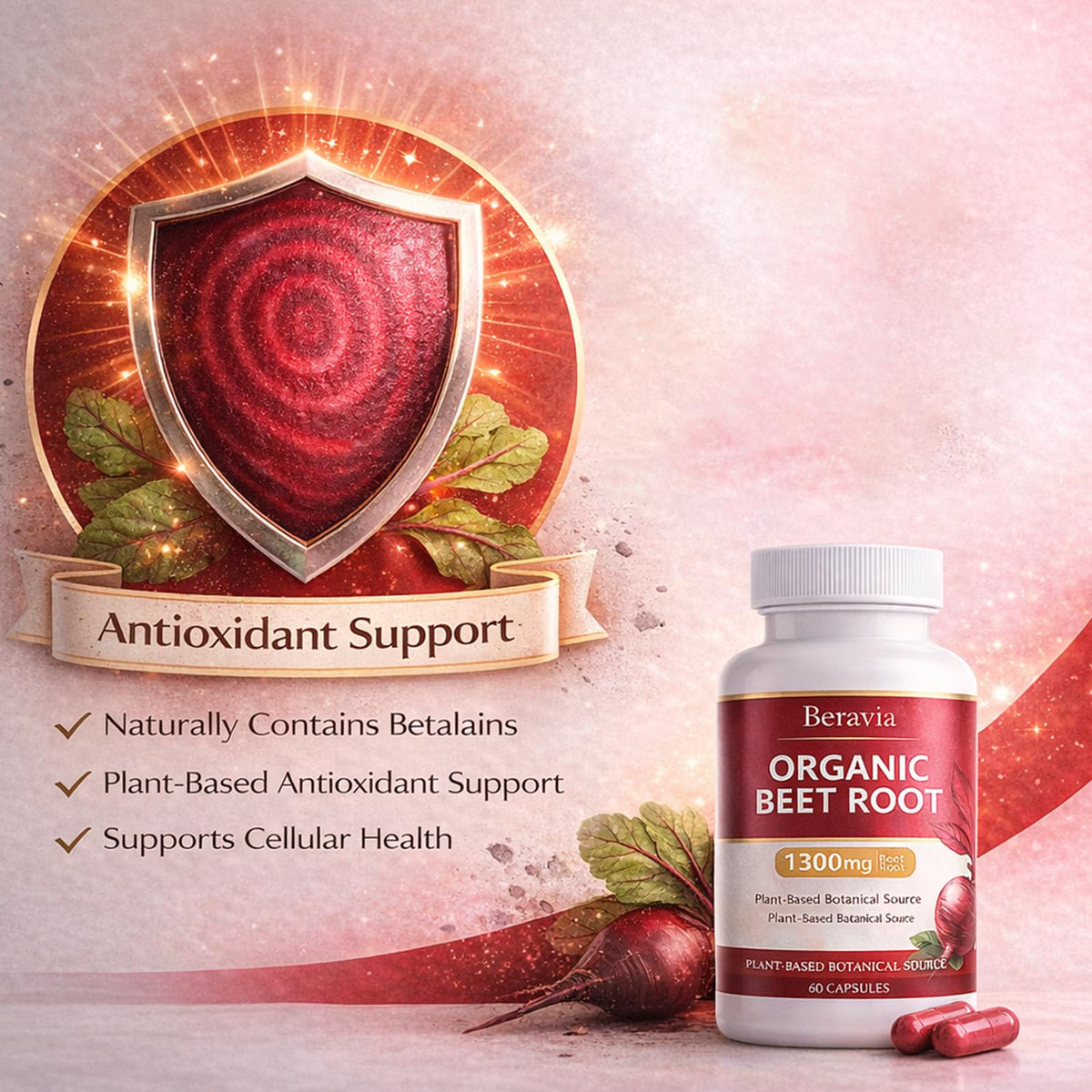 Organic Beet Root Capsules 1300 mg 60 Capsules U573462