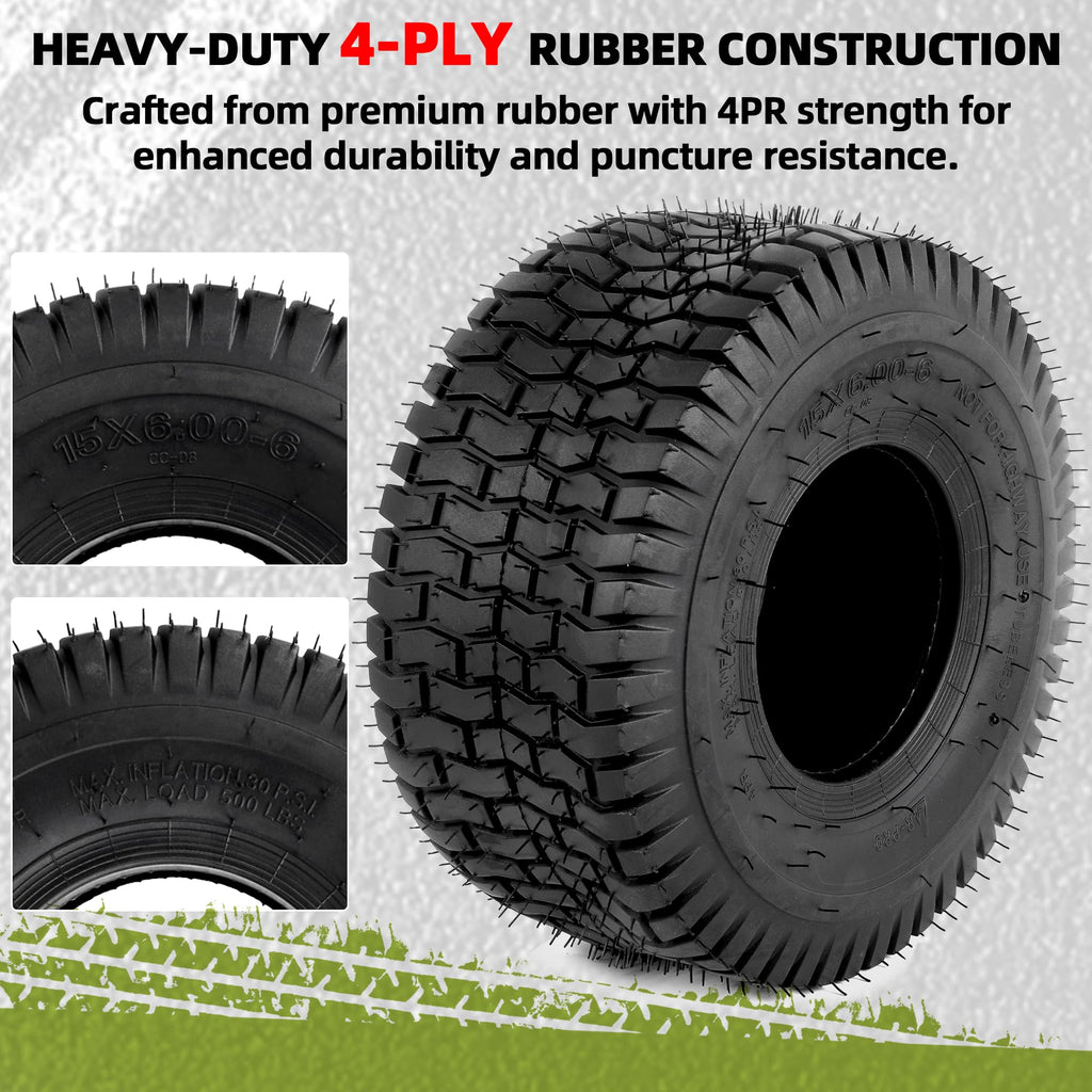15x6.00-6 Tubeless Tire 4 Ply Turf Treads F2133