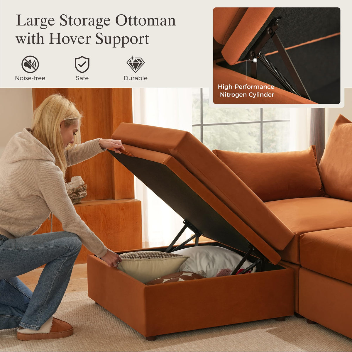 102.6" L Shaped 4 Seater Velvet Sectional Sofa with Storage Ottoman R671