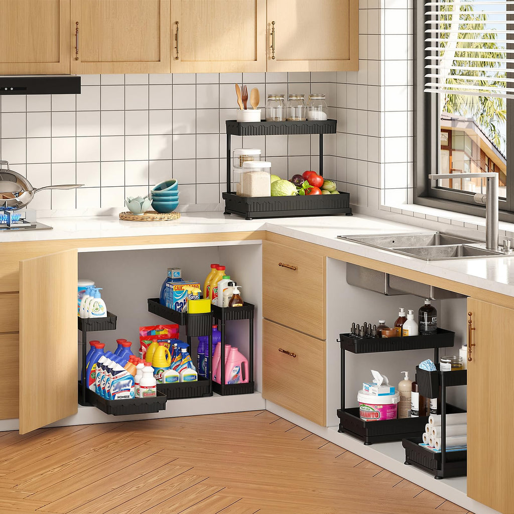 3-Pack 2-Tier L-Shaped Under Sink Organizers with Sliding Drawers U682