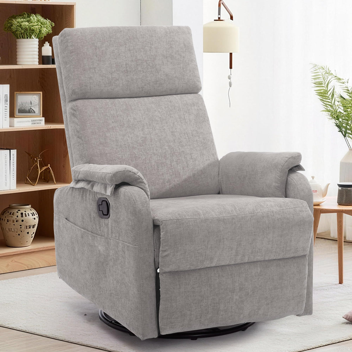 Chenille Grey Swivel Rocking Recliner Chair H2168