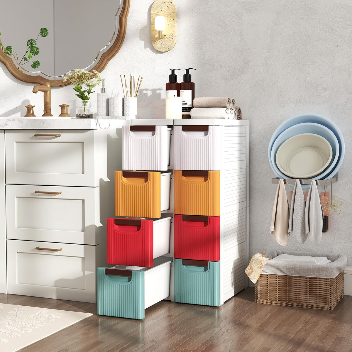Multicolor 4 Drawer Narrow Plastic Dresser A187