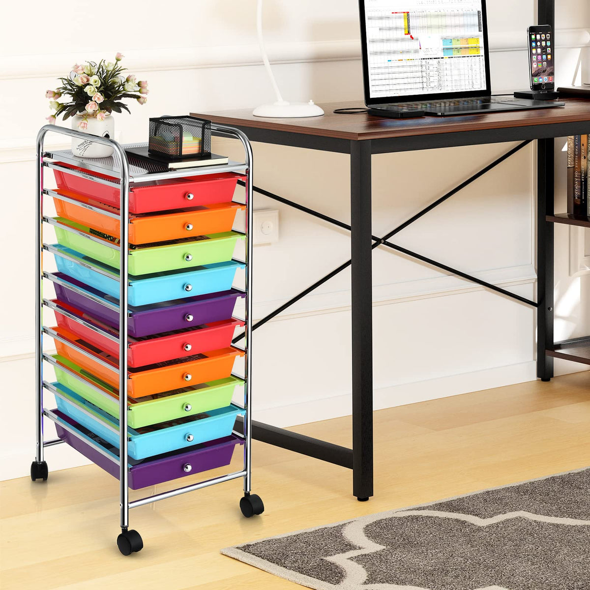 10-Tier Rolling Storage Cart with Drawers P5387