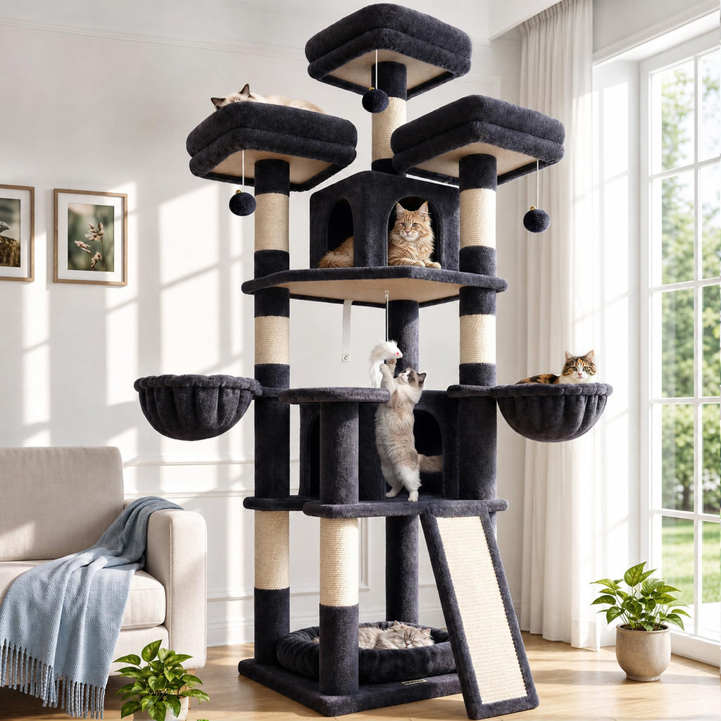 70 Inch Dark Gray Cat Tree with Scratching Post N918532