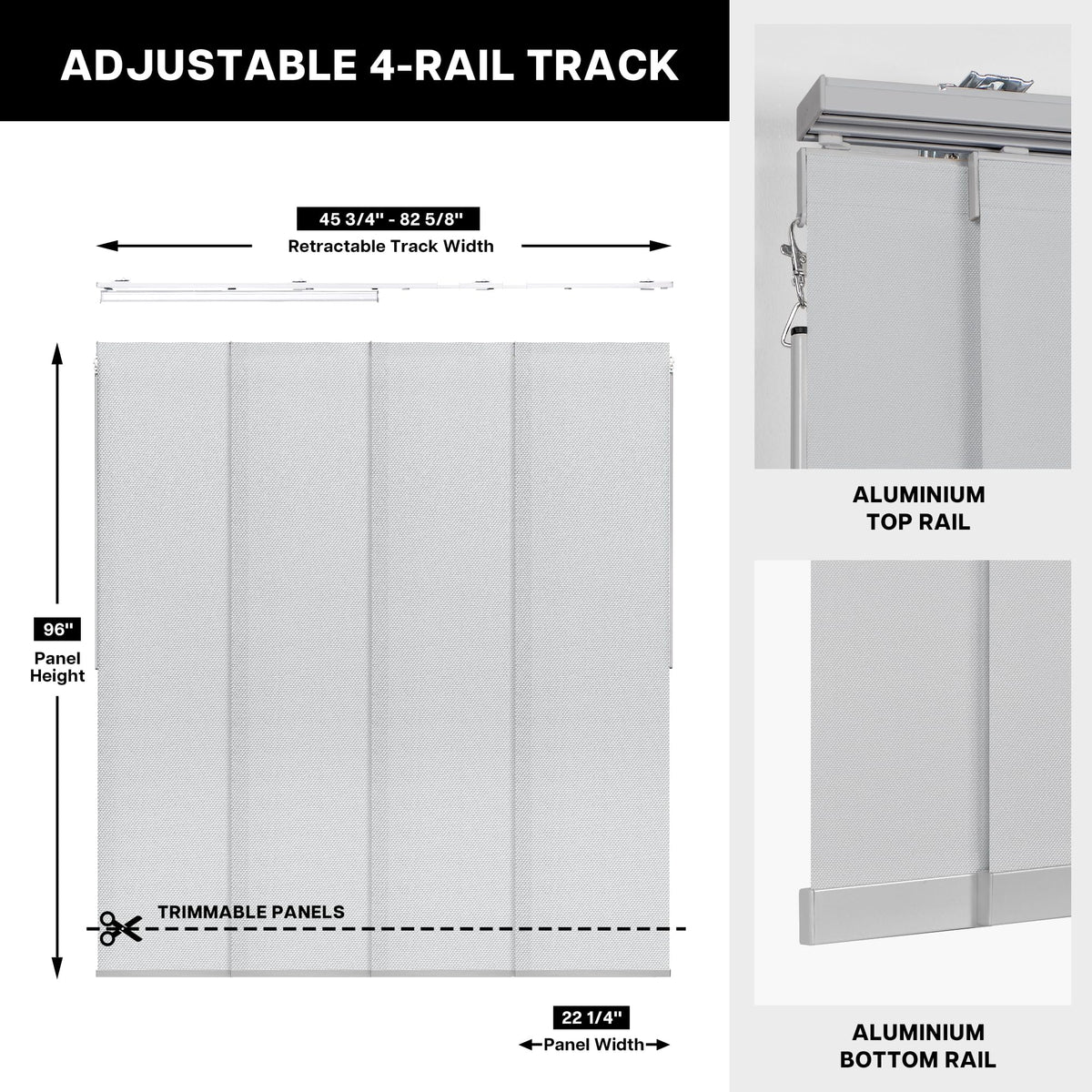 Adjustable Light Filtering Grey Panel Track Blinds V272
